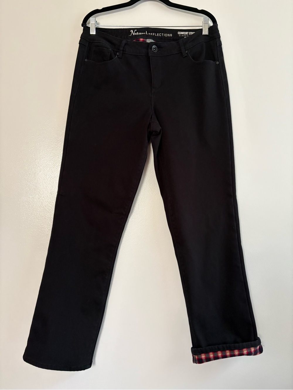 Natural Reflections Comfort Stretch Plaid Lined Black Jeans Pants Size 12